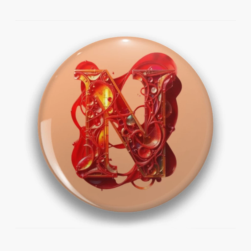 Abstract 3D Liquid Letter N in Vibrant Red Pin