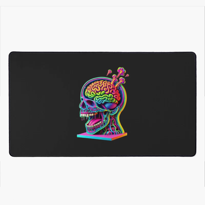 Psychedelic Anatomical Skull with Rainbow Brain Desk Mat