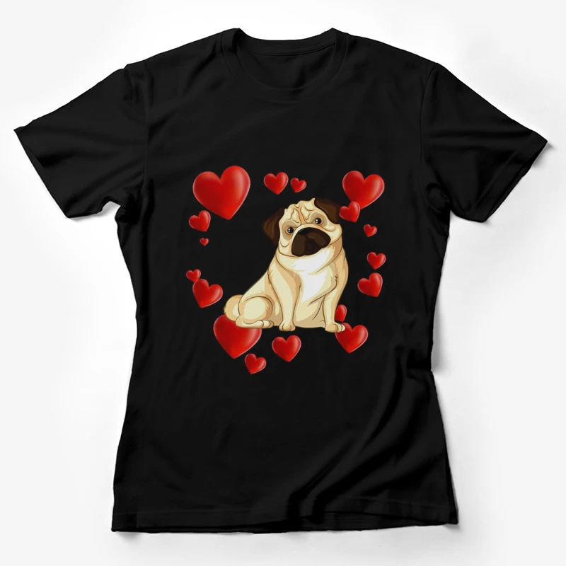 Chien adorable entouré de cœurs Femme T-Shirt