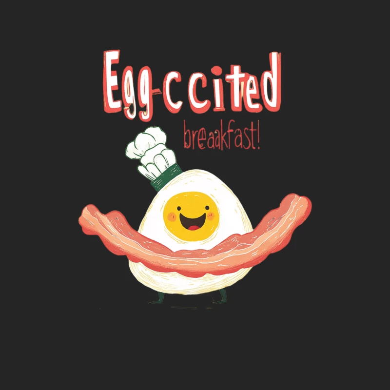 Egg-cited Breakfast: Cute Cartoon Egg and Bacon Pun Illustration Female Pullover Sweatshirt