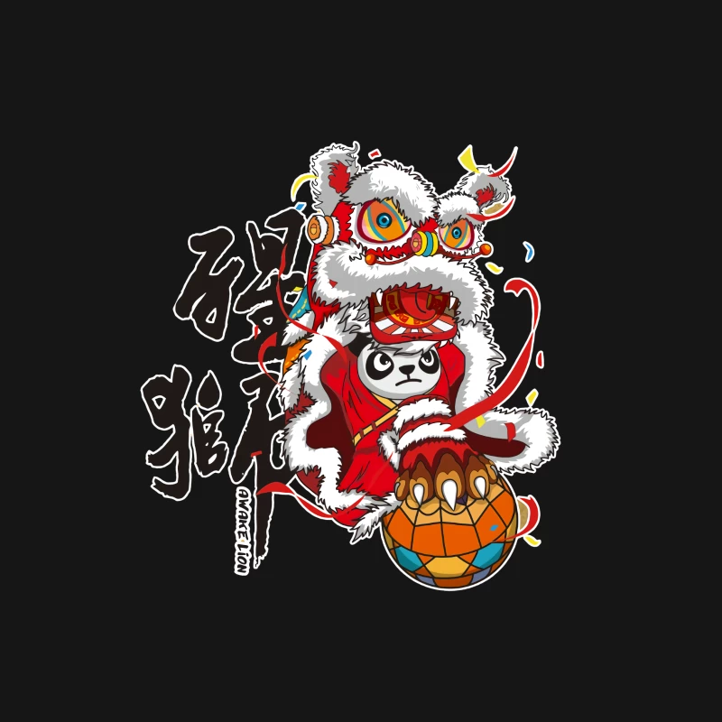 Panda-Löwentanz mit Fußball Herren Langarm T-Shirt