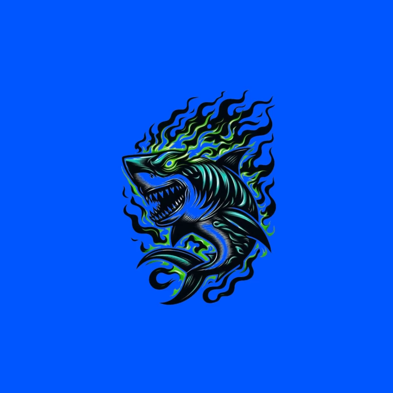 Fierce Tribal Shark with Flames Travel Mug