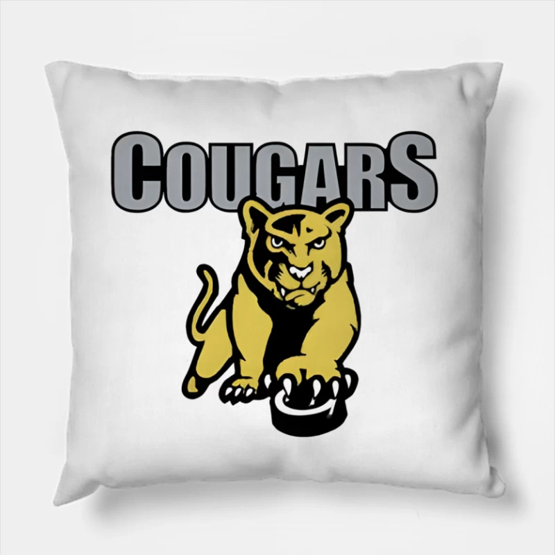 Fierce Yellow Cougar Sports Team Logo with Gray Text Throw Pillow