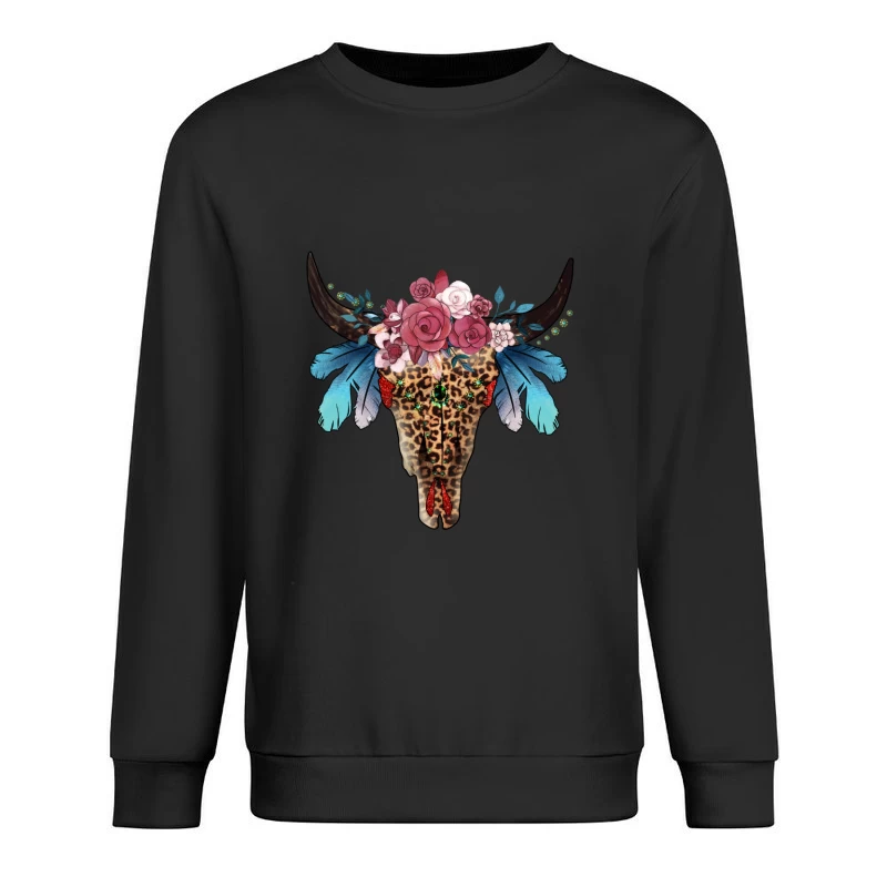 Verzierter Stierschädel mit Blumen und Federn Herren Pullover Sweatshirt