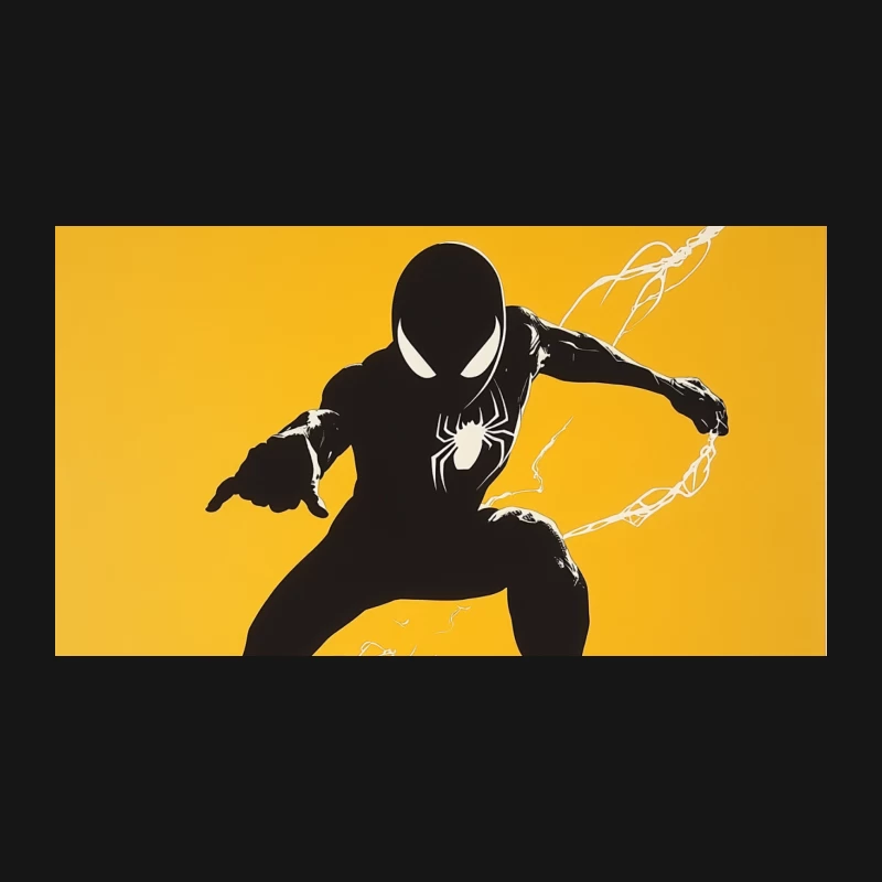 Spider-Man Silhouette: Superhero in Action on Yellow Background Desk Mat