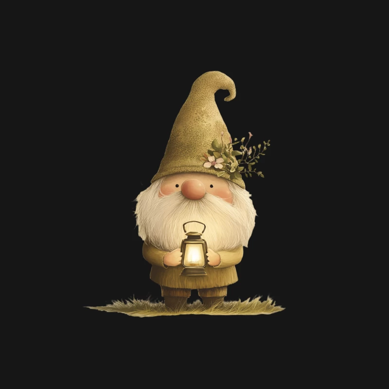 Whimsical Garden Gnome with Lantern: Cute Woodland Fantasy Illustration Female Long Sleeve T-Shirt