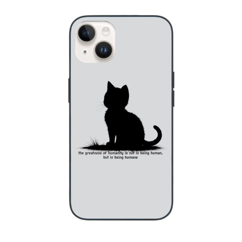 Black Cat Silhouette with Humane Message iPhone Case