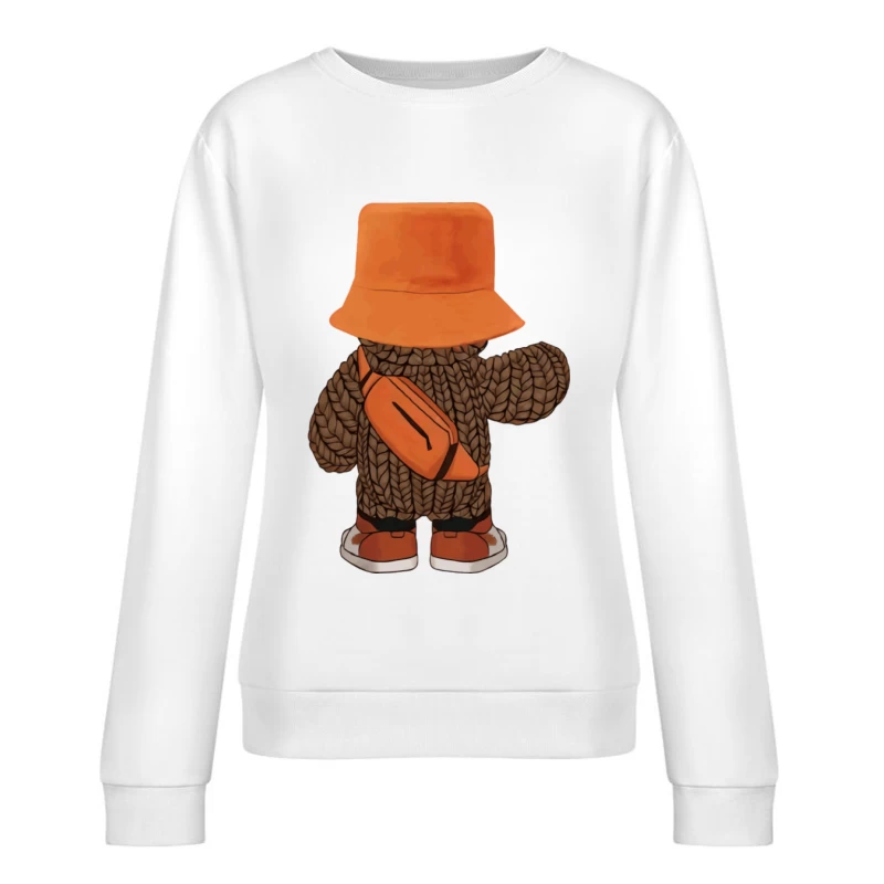 Stofftier mit Strickpullover und orangem Hut Damen Pullover Sweatshirt