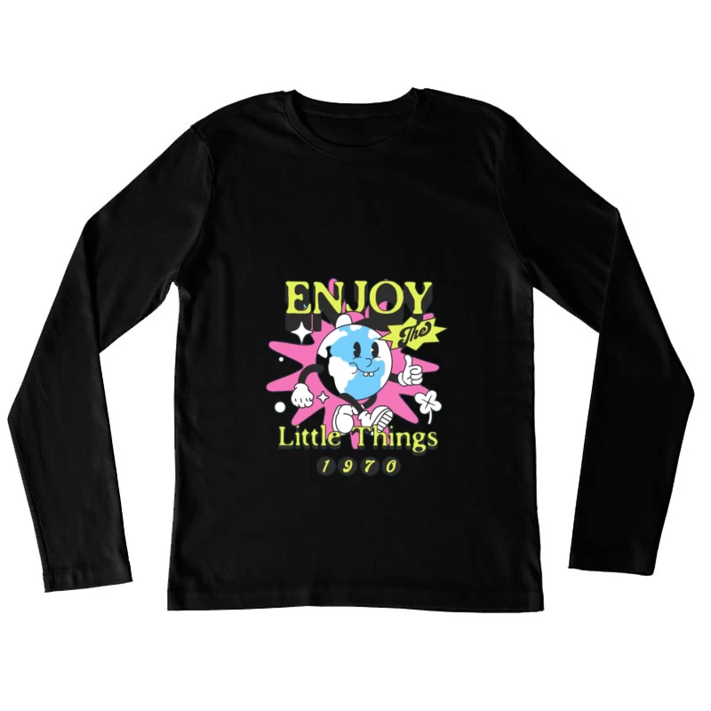 Genieße die kleinen Dinge Welt Cartoon Damen Langarm T-Shirt