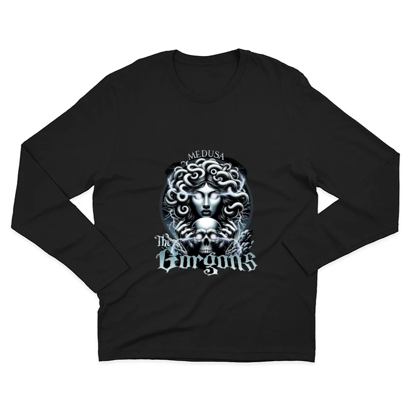 Dark Gothic Medusa with Skull and Lightning Male Long Sleeve T-Shirt