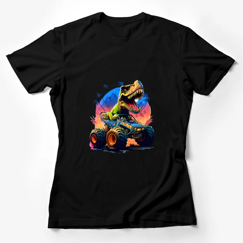 Dinosaurier-Monstertruck bei Sonnenuntergang Damen T-Shirt
