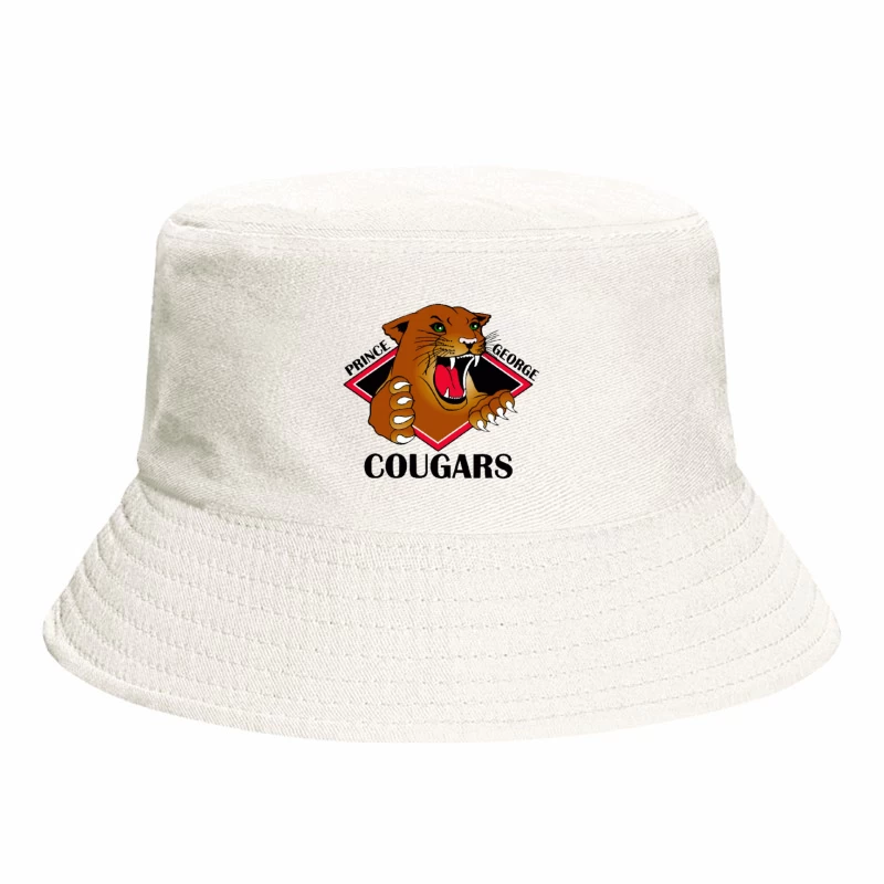 Prince George Cougars Sports Team Logo with Fierce Cougar Mascot Bucket Hat