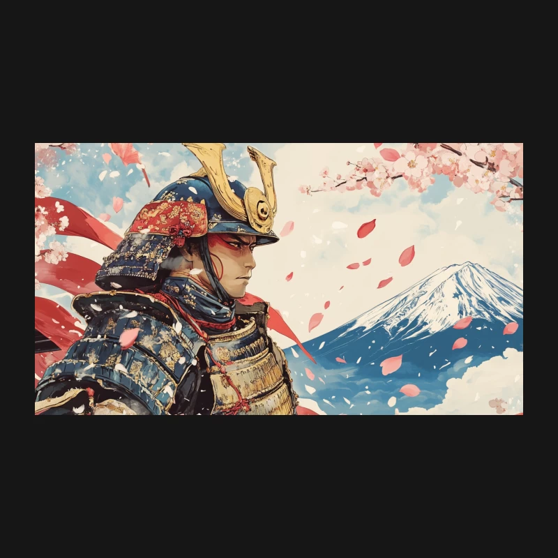 Samurai Warrior Overlooking Mount Fuji Amid Cherry Blossoms Desk Mat