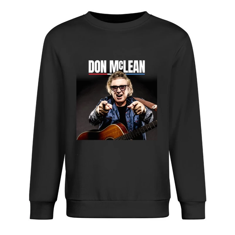 Energetic Musician Performing with Acoustic Guitar in Blue Jacket Male Pullover Sweatshirt