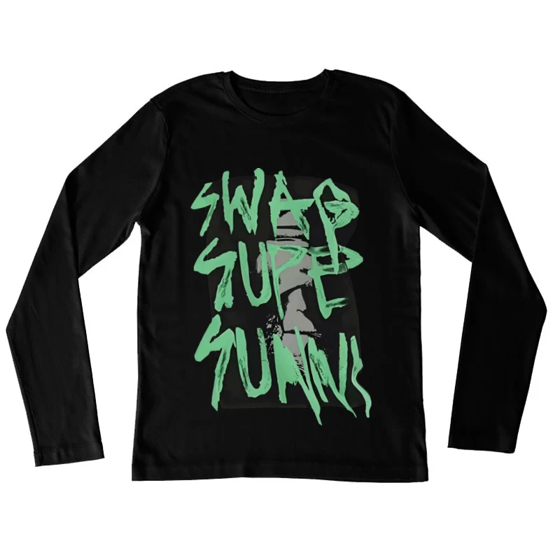 Stilvolles grünes Graffiti-Design Damen Langarm T-Shirt