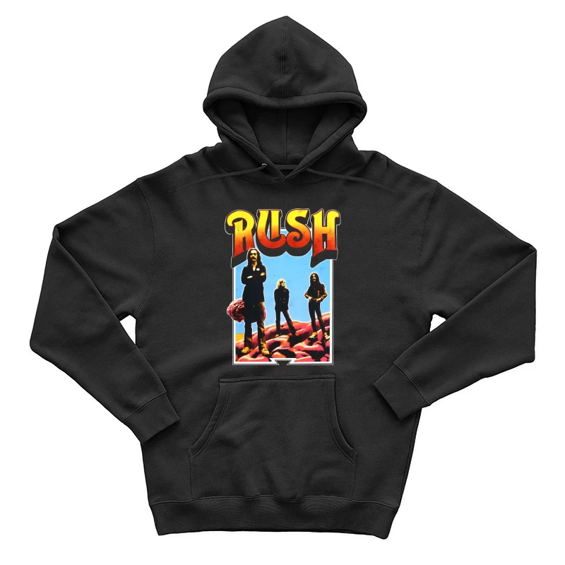 Retro Rush Rock Band Promotional Poster from the 1970s Male Pullover Hoodie