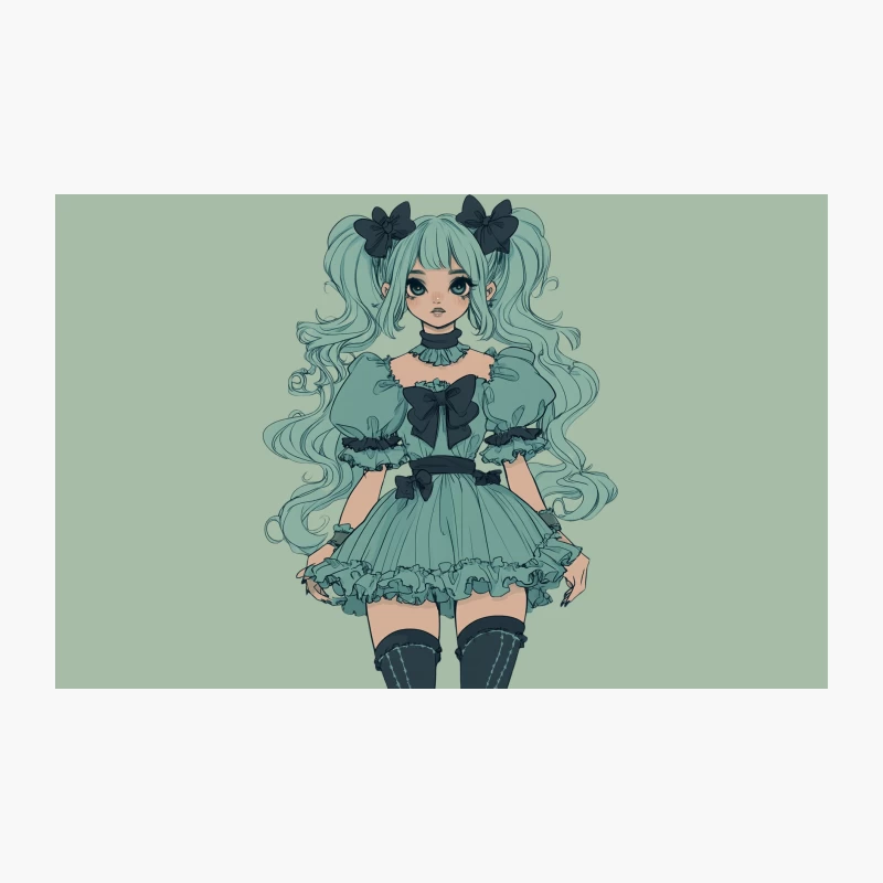 Mint-Haired Gothic Lolita Anime Girl in Frilly Dress Travel Mug