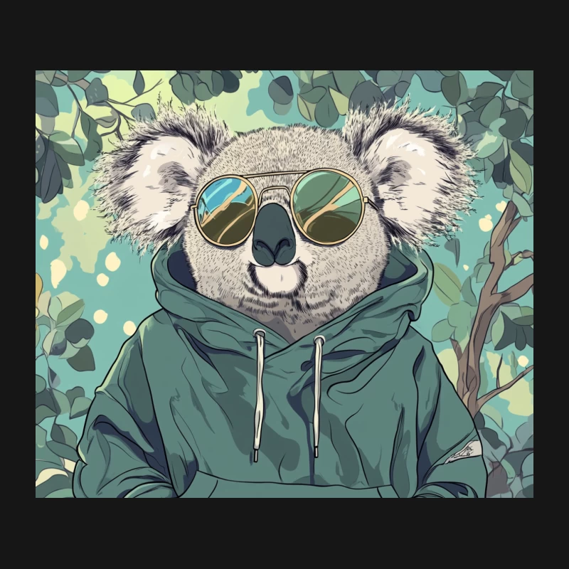 Cool Koala in Green Hoodie and Sunglasses Nature Illustration Mouse Pad