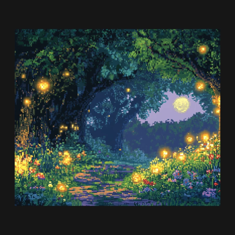 Enchanted Moonlit Path Through a Magical Pixelated Forest Mouse Pad