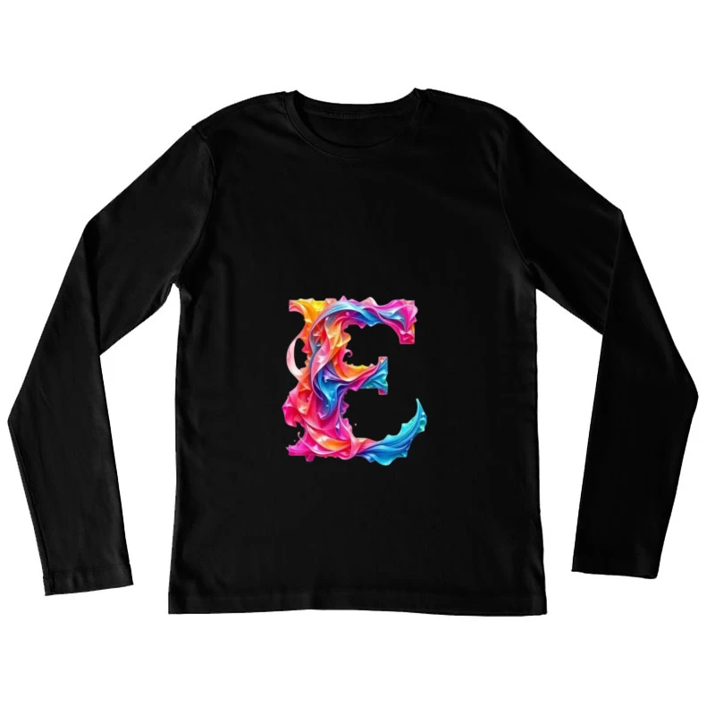 Vibrant Liquid Rainbow Letter E Design Female Long Sleeve T-Shirt