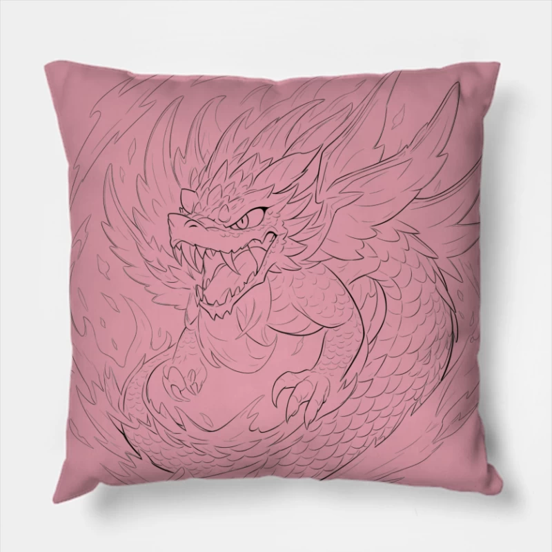 Fierce Dragon Breathing Flames Throw Pillow