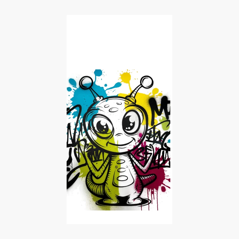 Vibrant Alien Graffiti: Urban Street Art with Cartoon Character iPhone Case