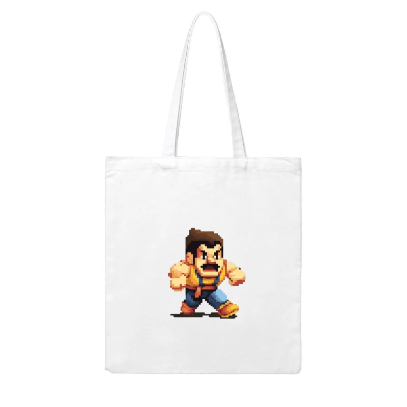 Retro Fighting Game Character in Pixel Art Style Cotton Tote Bag