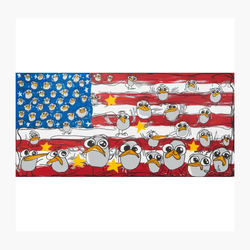 Patriotic Seagull Cartoon on American Flag Throw Pillow