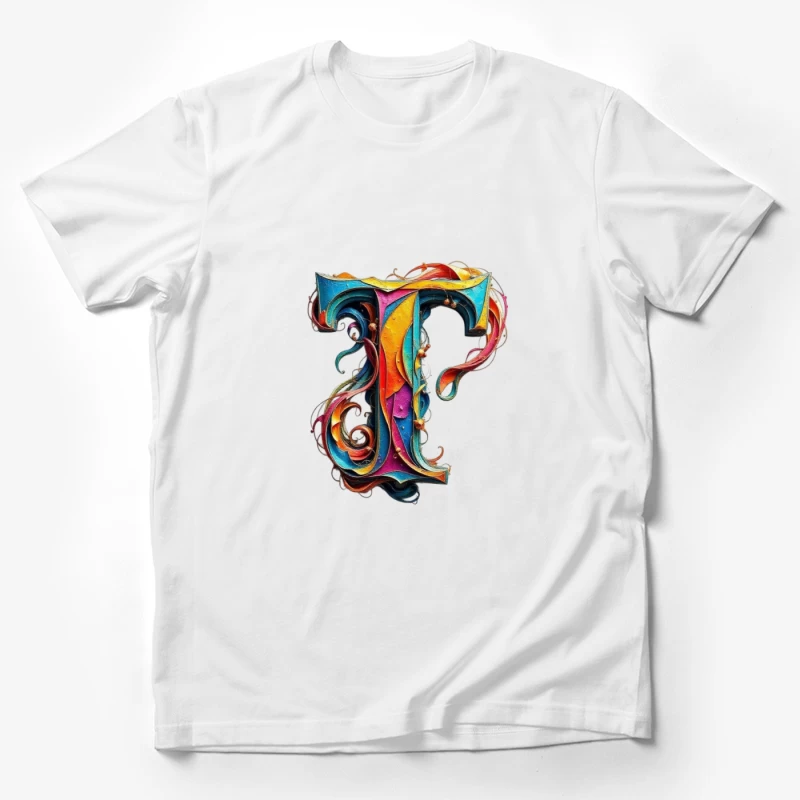 Ornate Colorful Typography: Decorated Letter T Illustration Male T-Shirt