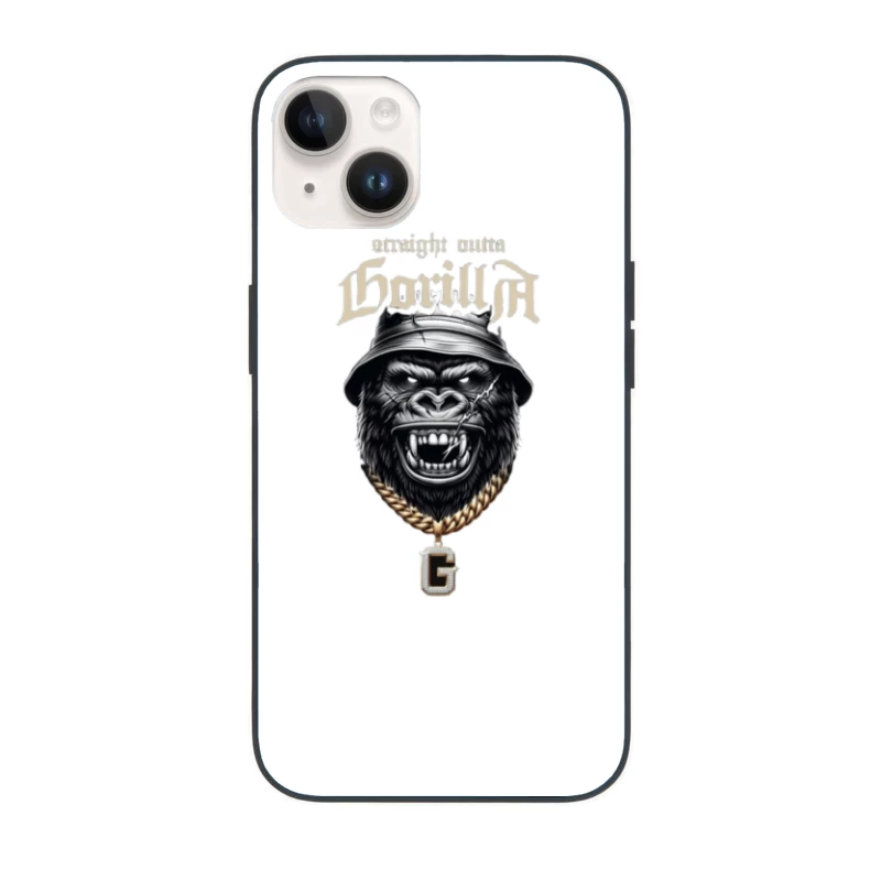 Aggressive Gorilla in Bucket Hat with Gold Chain Street Art Design iPhone Case