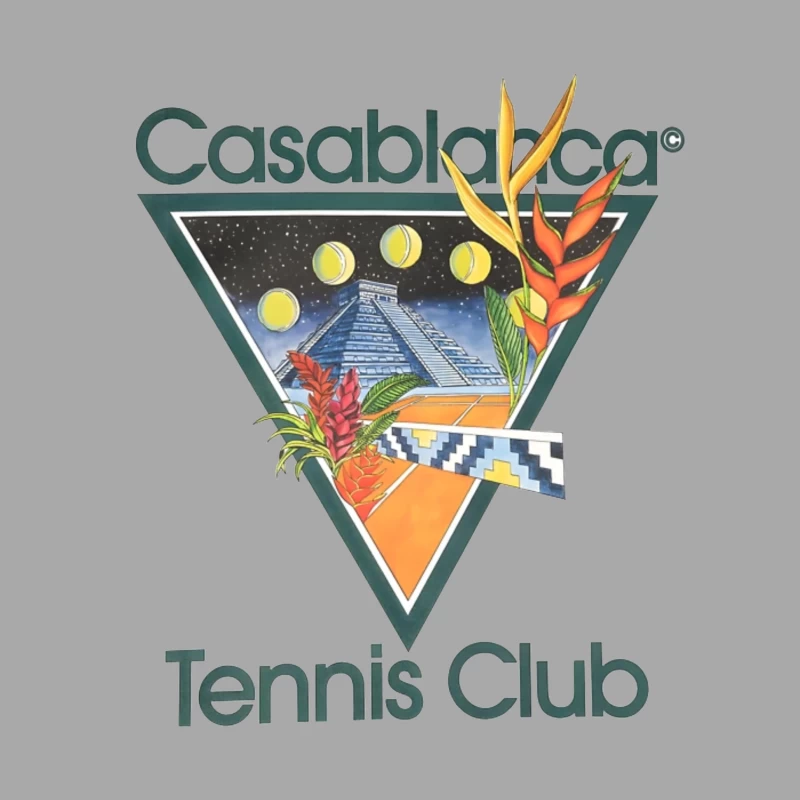 Casablanca Tennis Club Tropical Retro Logo with Mayan Motif Male Pullover Hoodie