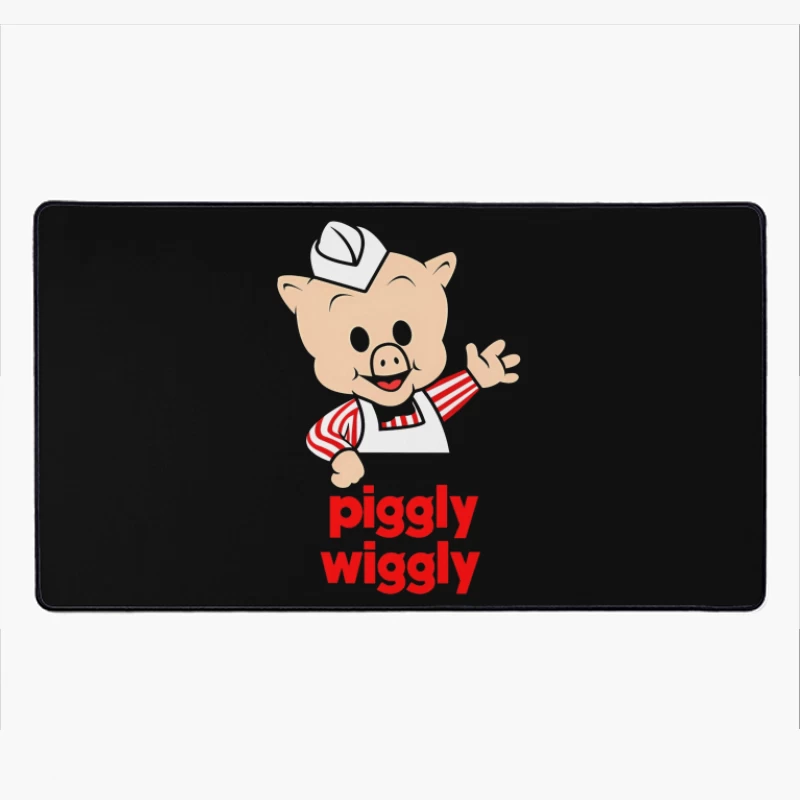 Piggly Wiggly Grocery Store Cartoon Pig Mascot Logo Desk Mat