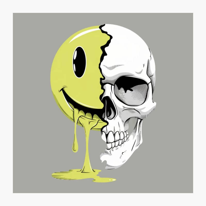 Melting Smiley Face Skull Dark Art Illustration Pin