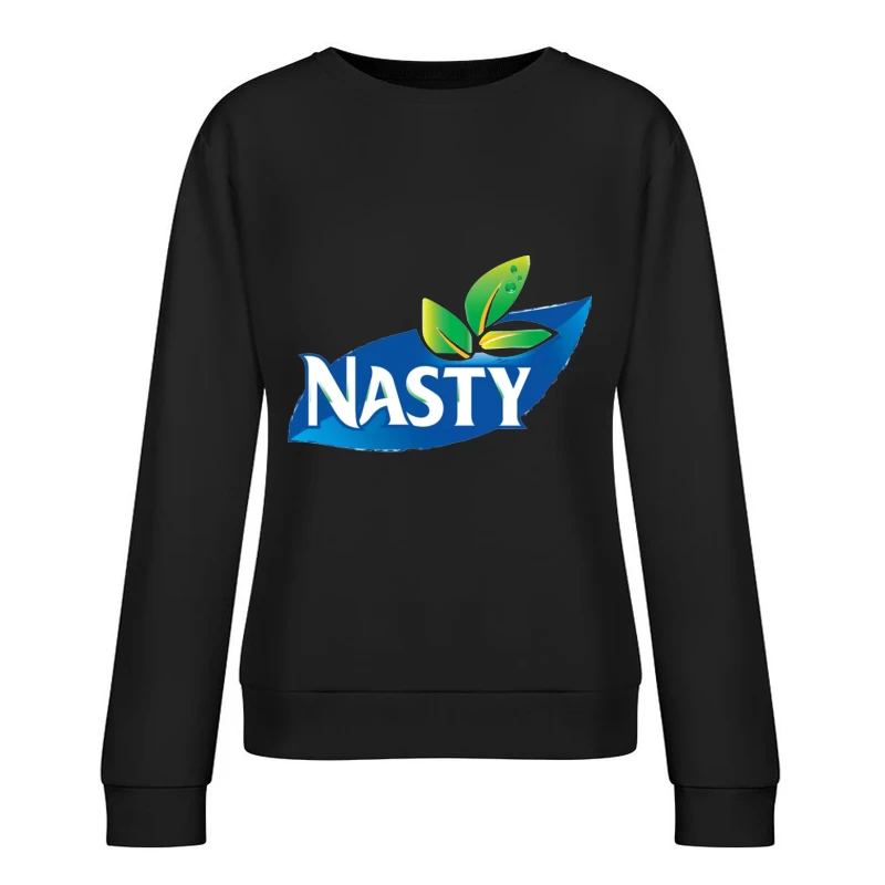 Nasty Brand Logo with Blue Banner and Green Leaf Emblem Female Pullover Sweatshirt