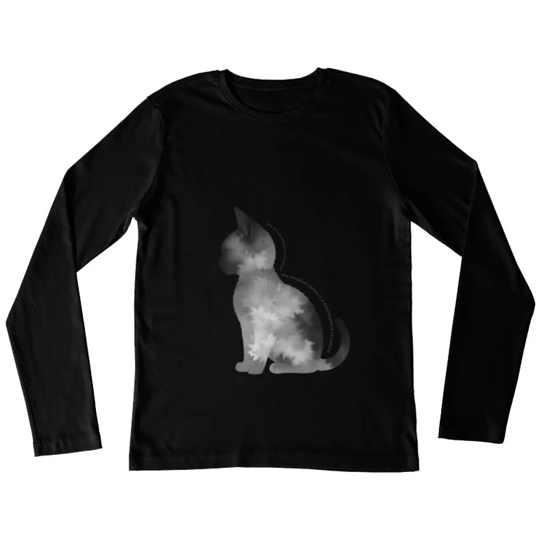 Artistic Black Cat Silhouette with Inspirational Text Female Long Sleeve T-Shirt