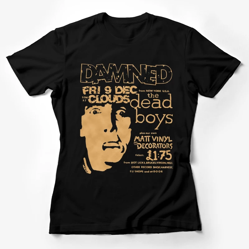 Vintage Concert Poster for The Damned with Clouds and Dead Boys - December 9th Female T-Shirt