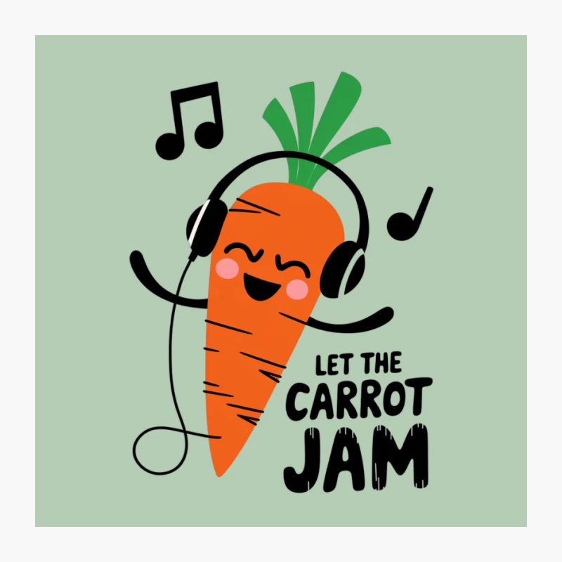 Happy Musical Carrot with Headphones Jamming Illustration Pin