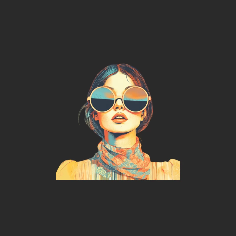 Stylized Pop Art Portrait with Round Sunglasses and Colorful Scarf Baseball Cap