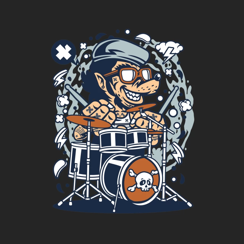 Batteur rock cartoon avec lunettes Femme Sweat-shirt à enfiler