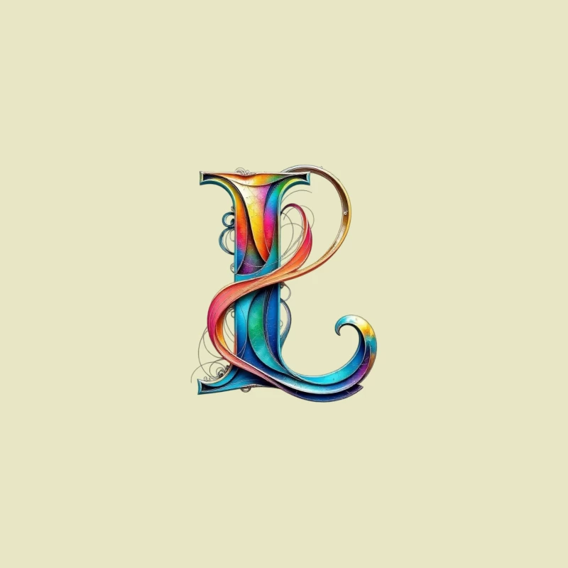 Ornate Rainbow Letter P with Decorative Swirls Desk Mat