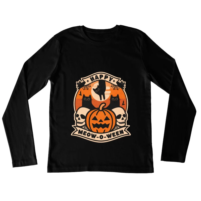 Fröhliches Meow-o-ween mit Kürbissen und Katzen Damen Langarm T-Shirt