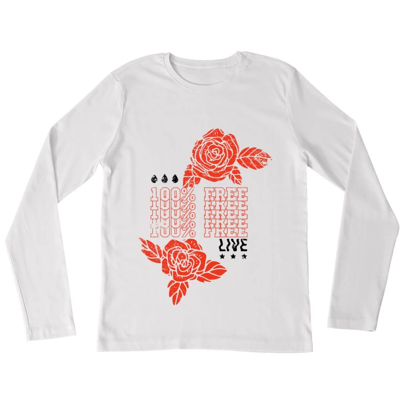 Design floral avec texte '100% Free' Femme Manches Longues T-Shirt