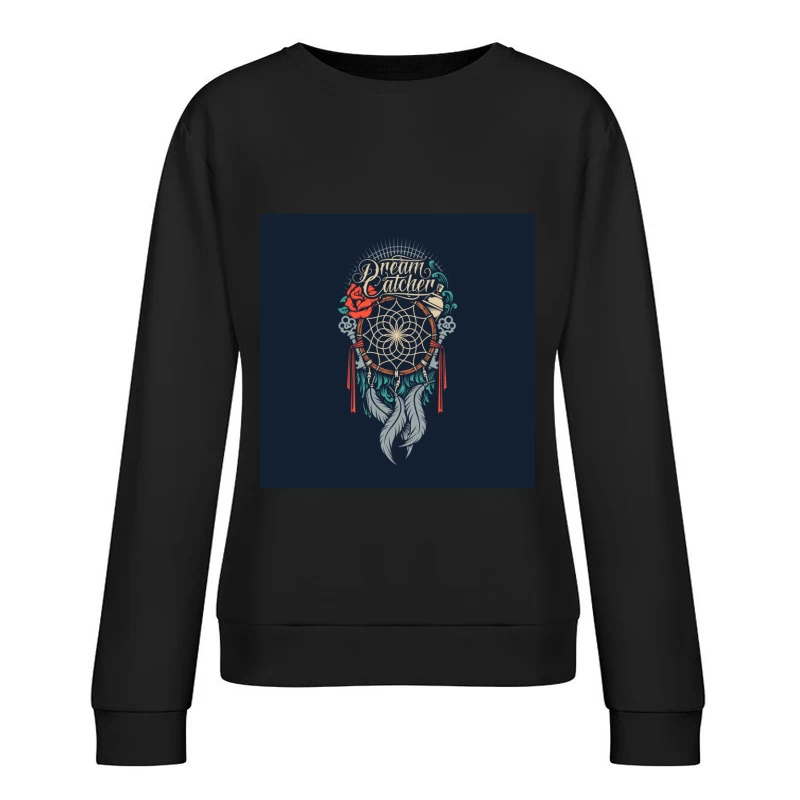 Attrape-Rêves Artistique avec Rose et Plume Femme Sweat-shirt à enfiler