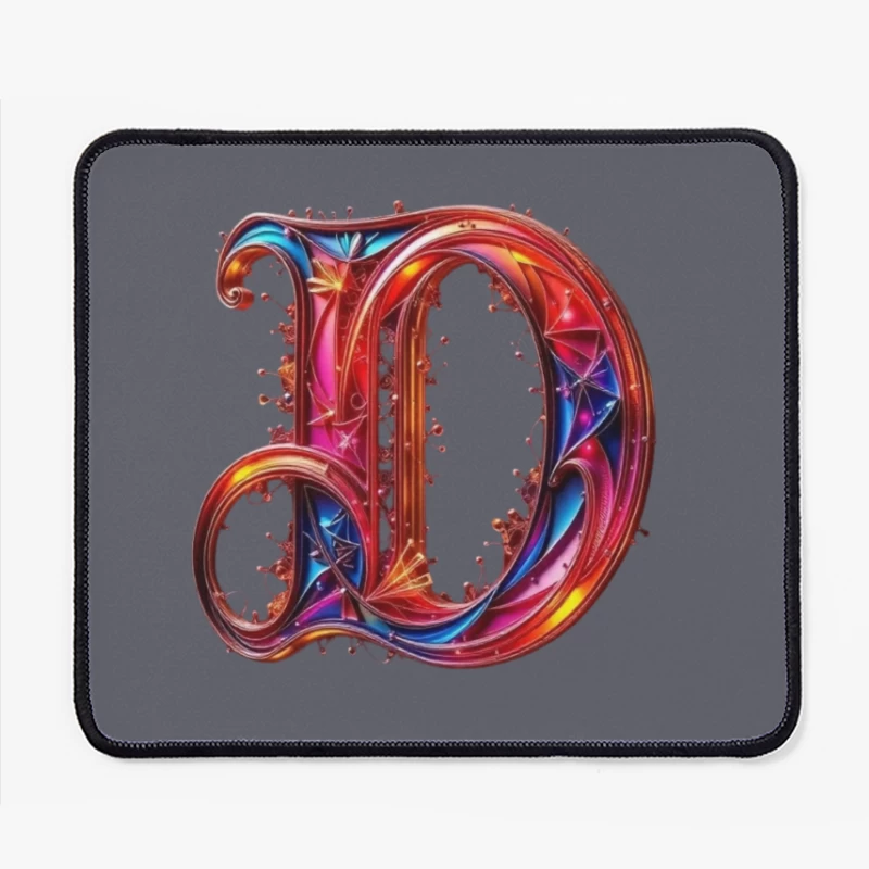 Ornate Gothic Letter D with Vibrant Red and Blue Design Mouse Pad