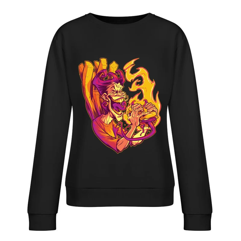 Flaming Burger Delight Female Pullover Sweatshirt