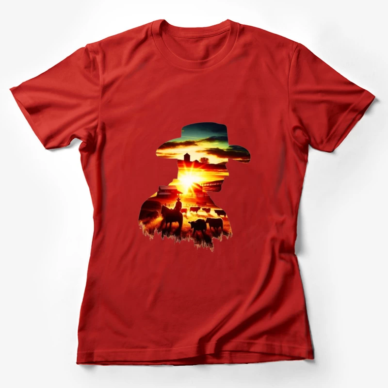 Silhouette of a Cowboy at Sunset Female T-Shirt