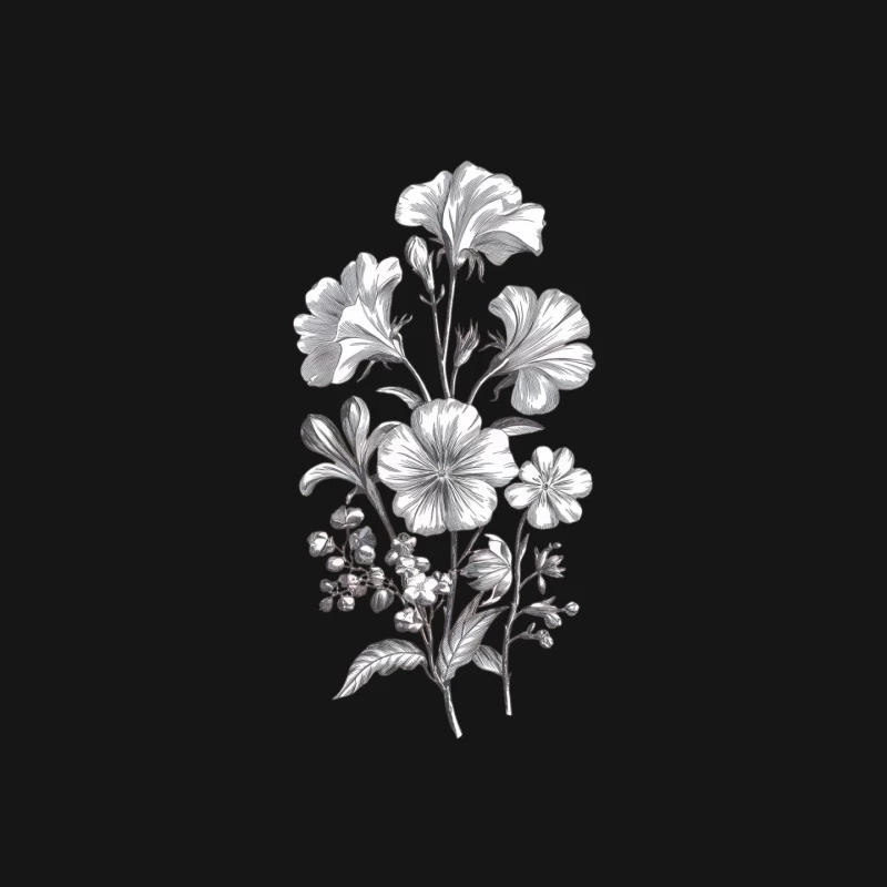 Vintage Botanical Floral Sketch: Detailed Black and White Plant Illustration Mouse Pad