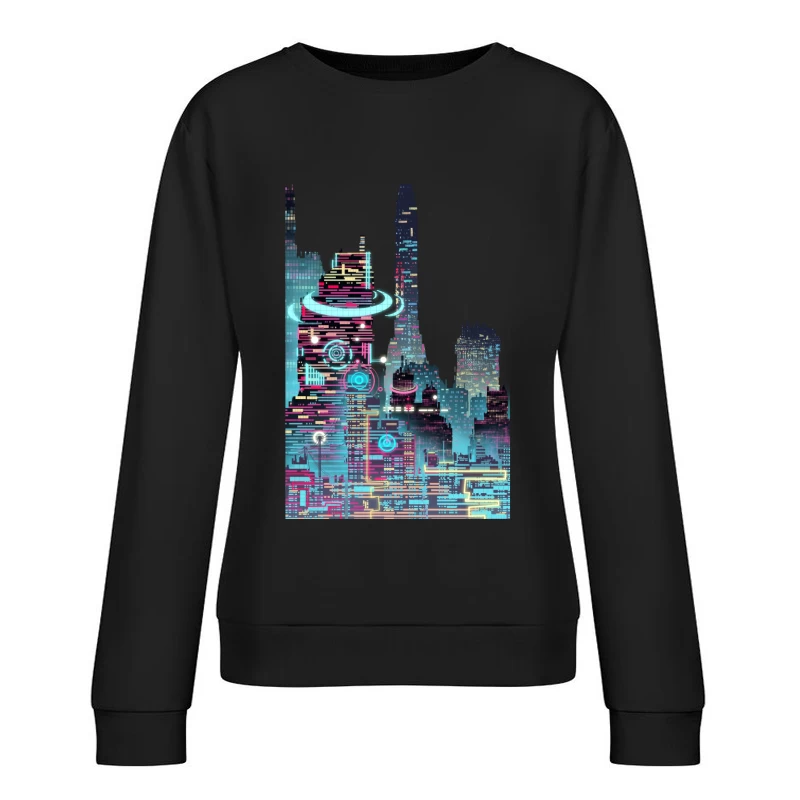 Futuristische Neon-Stadtansicht Damen Pullover Sweatshirt