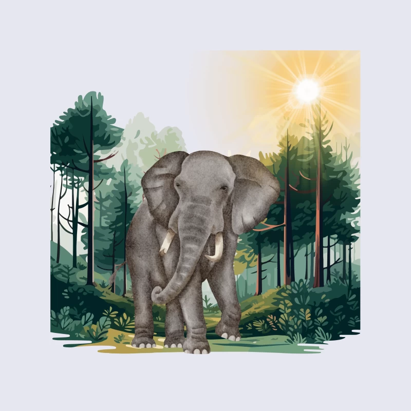 Majestic Elephant Walking in Tropical Forest Tapestry