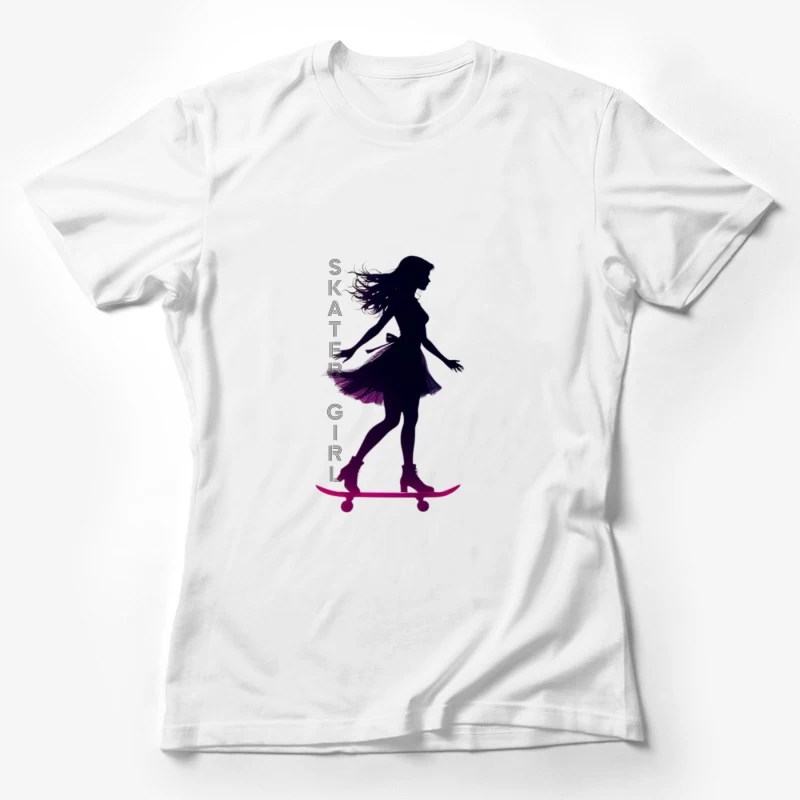 Stylish Skater Girl Silhouette in Pink and Black Female T-Shirt